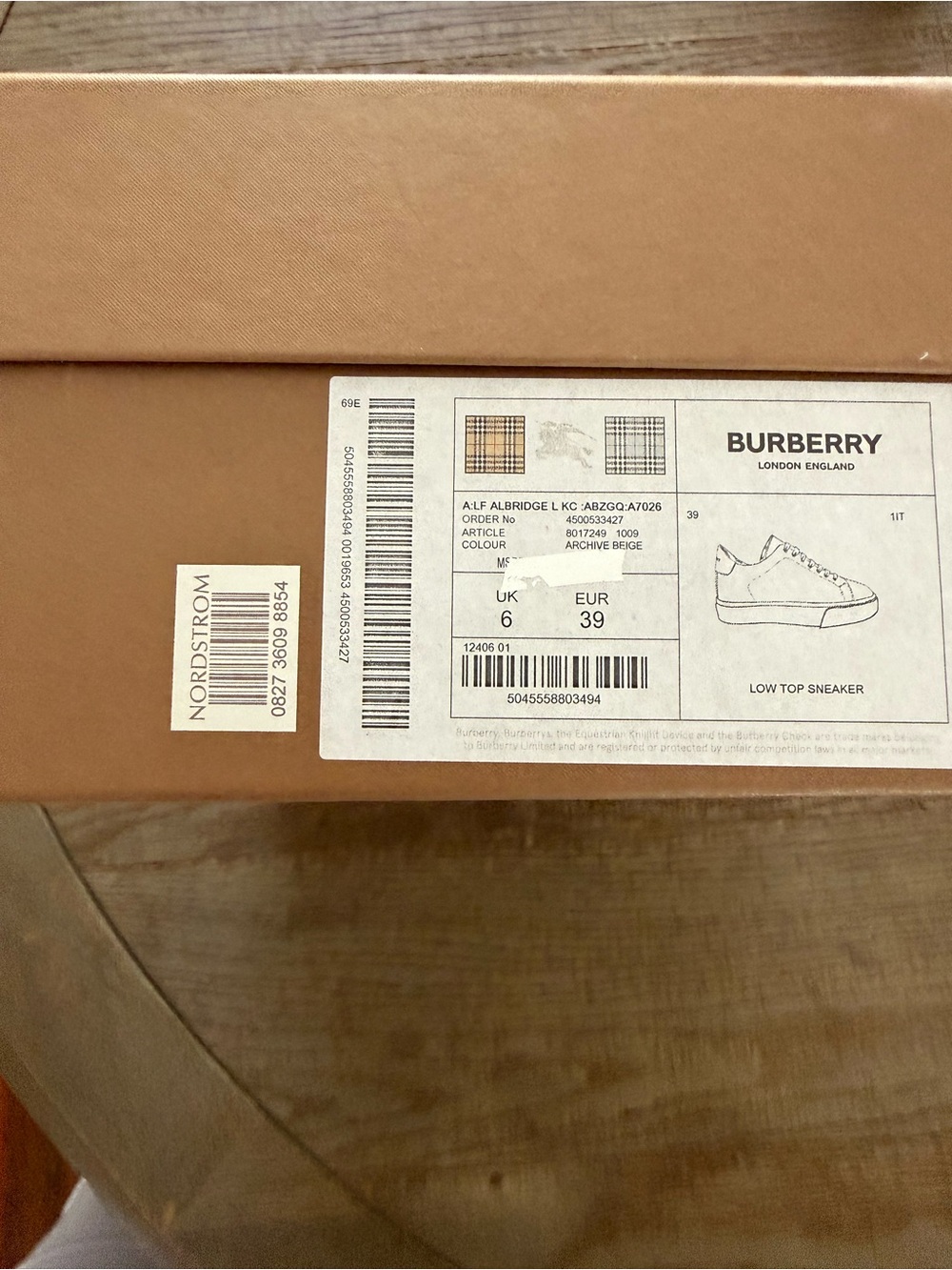 Burberry Beige/Tan Check Low-Top Sneakers - Picture 6 of 9